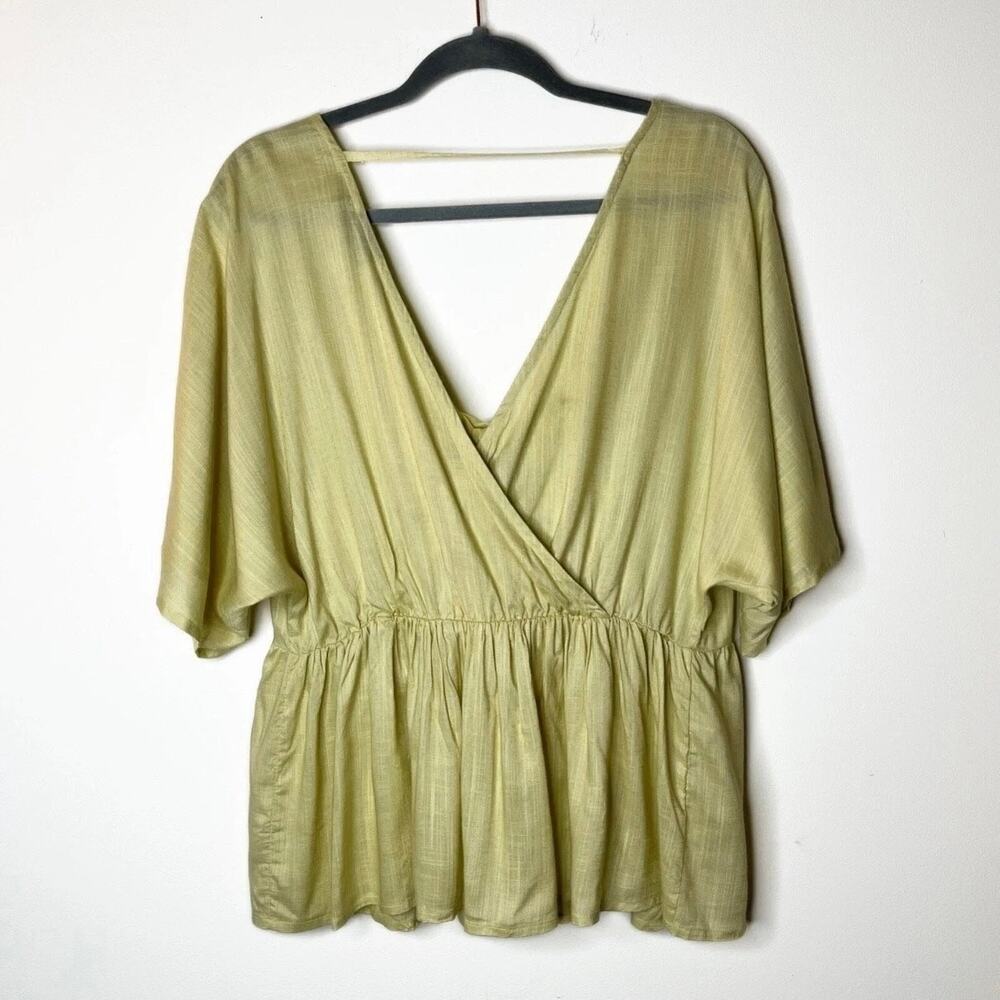 Asos Womens Tunic Top 8 Green Rayon Kimono Sleeve Tie Front Babydoll Boho Blouse - Picture 4 of 6